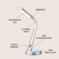 thumbnail image 2 of JONATHAN Y Milton 19" Aluminum Contemporary Minimalist Adjustable Head Dimmable USB Charging LED Task Lamp, Sliver, JYL7700B, 2 of 6