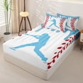 thumbnail image 2 of Homewish Light Blue Dripping Baseball Stitch Batter Silhouette Graphic Zipper Twin Comforter Sets with Fitted Sheet and 2 Pillowcases,Ball Gamer Zipper Bedding Set,4-Piece, 2 of 6