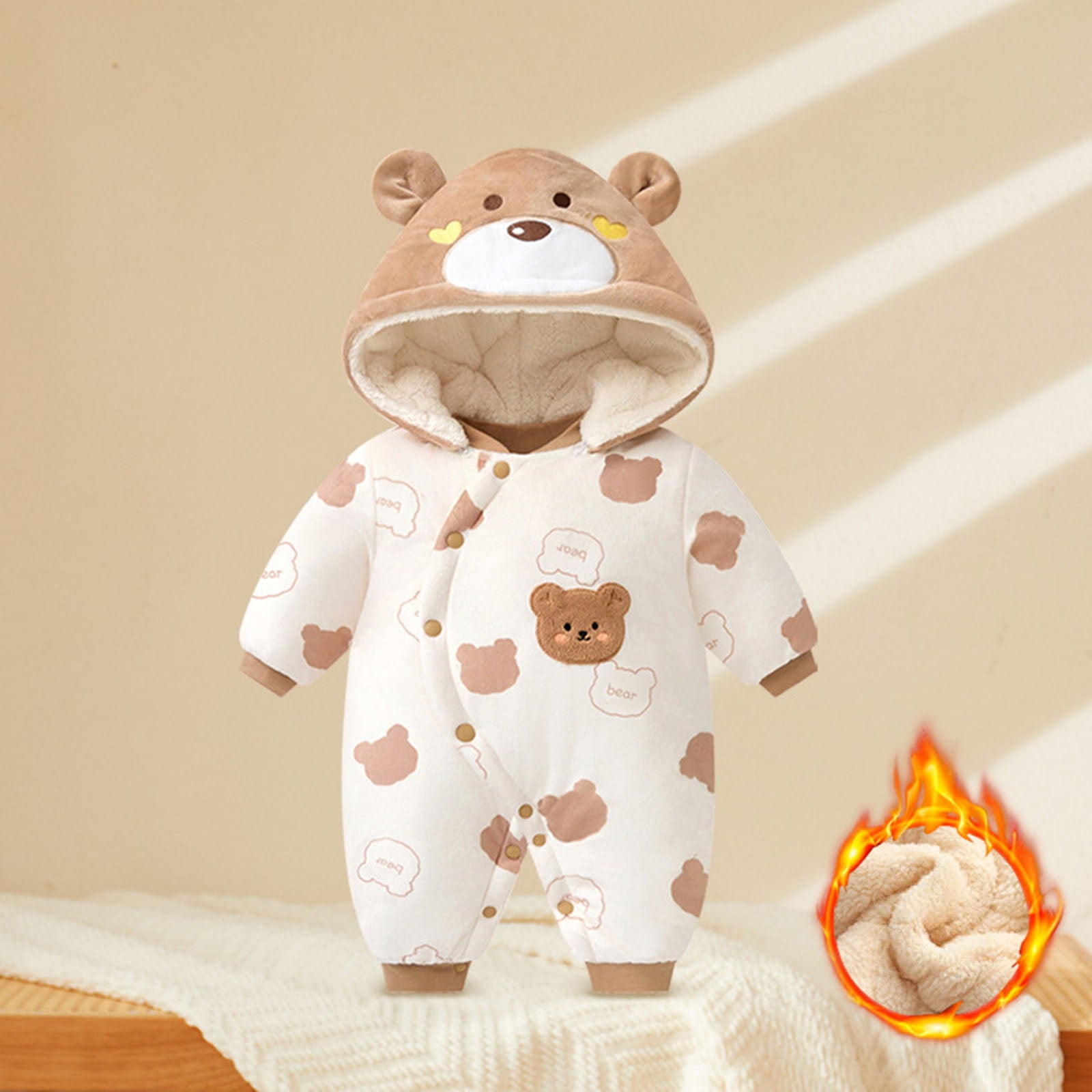 FYDUU Baby Boy Girls Christmas Romper Baby Winter Snowsuit Romper Warm Hooded Jumpsuit Onesie Coat Outwear Cute Warm One Piece Outfits 18-24 Months