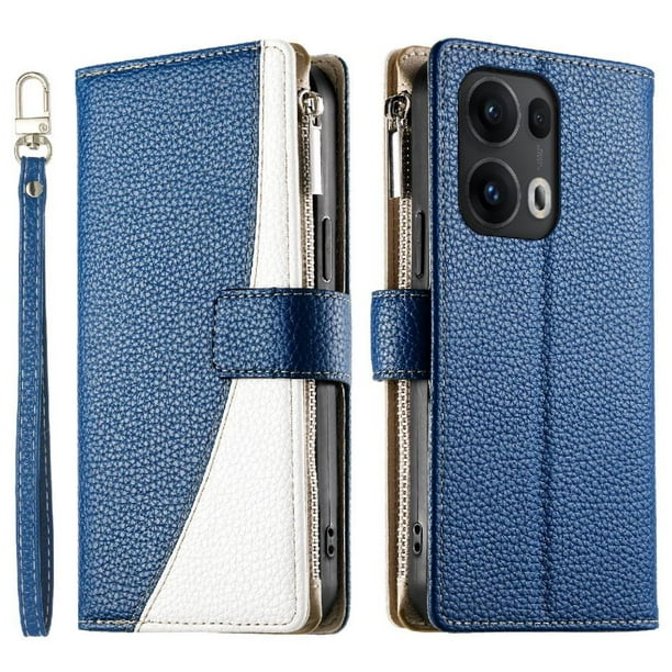 Funda cartera GANGXUN para OPPO Reno 13 Pro , cuero PU con tarjetero, cremallera, correa de mano, soporte y protección 736°