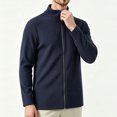 thumbnail image 2 of LODIENY Men Full Zip Cardigan Sweater Stand Collar Regular Fit Ribbed Knit Thermal Sweaters Long Sleeve Baggy Casual Fall Winter Outfits Navy XXL, 2 of 5