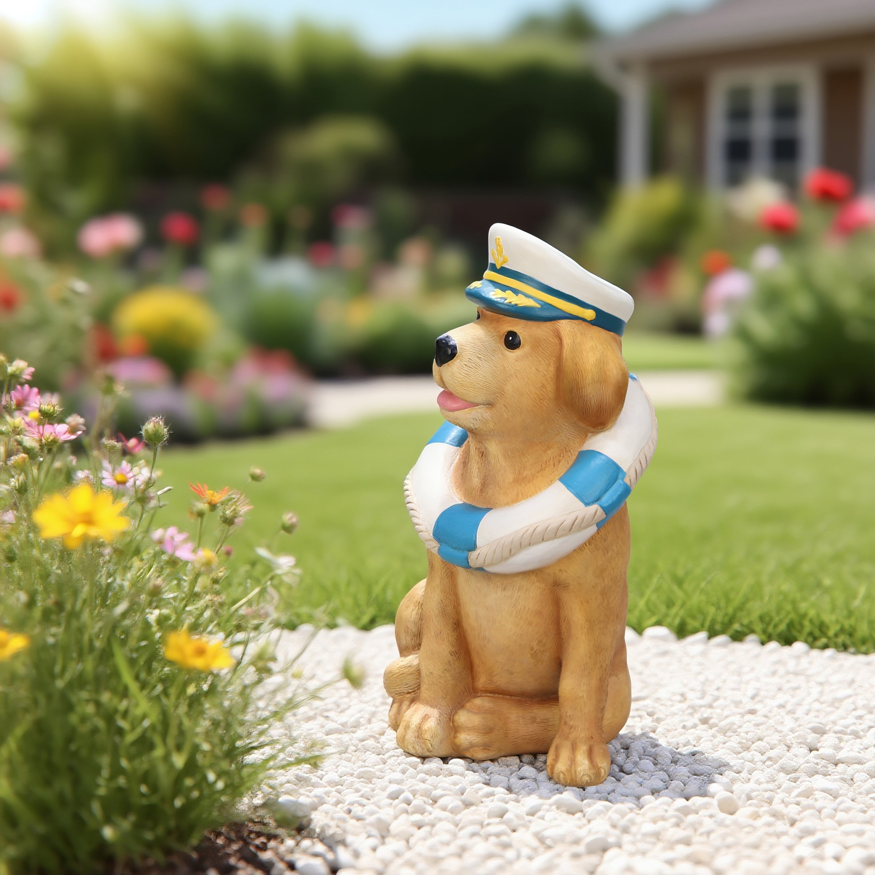 Mainstays Yellow Outdoor Captain Dog Statue 7" x 5.38" x 12"H