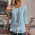 thumbnail image 2 of Camiseta sin mangas para mujer,Camiseta informal de cuello redondo y manga 3/4 para mujer, corte holgado, tejido fino y transpirable, cómoda para todo el día, sopatenor, 2 of 9