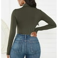 thumbnail image 4 of Women's Long Sleeve Bodysuit - Turtleneck, Slim Fit, Pure Color, High Elasticity, Snap Closure - Olive Drab Green, Medium, 4 of 6