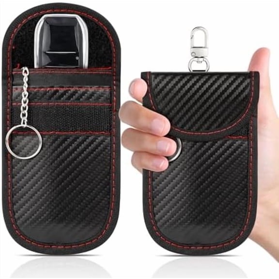 2 Pack Faraday Key Fob Protector, Premium Car RFID Signal Blocking Pouch, Secure Faraday Bag for Car Key Fob, Anti-Theft Case (Red, Small)