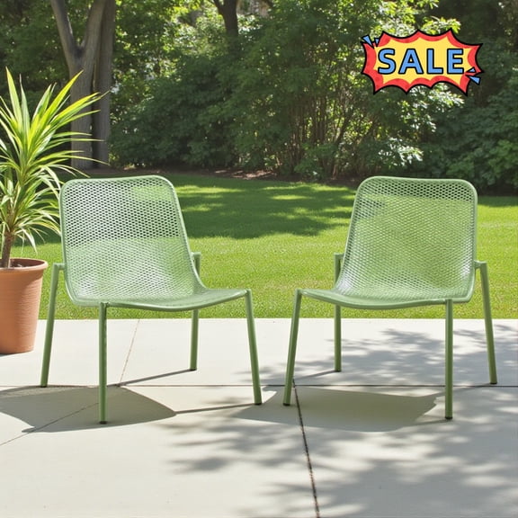Tcbosik Set of 2 Outdoor Stackable Chairs, Modern Lounge Chair, Metal Armless Chair for Porch, Garden, Patio, Backyard, Green
