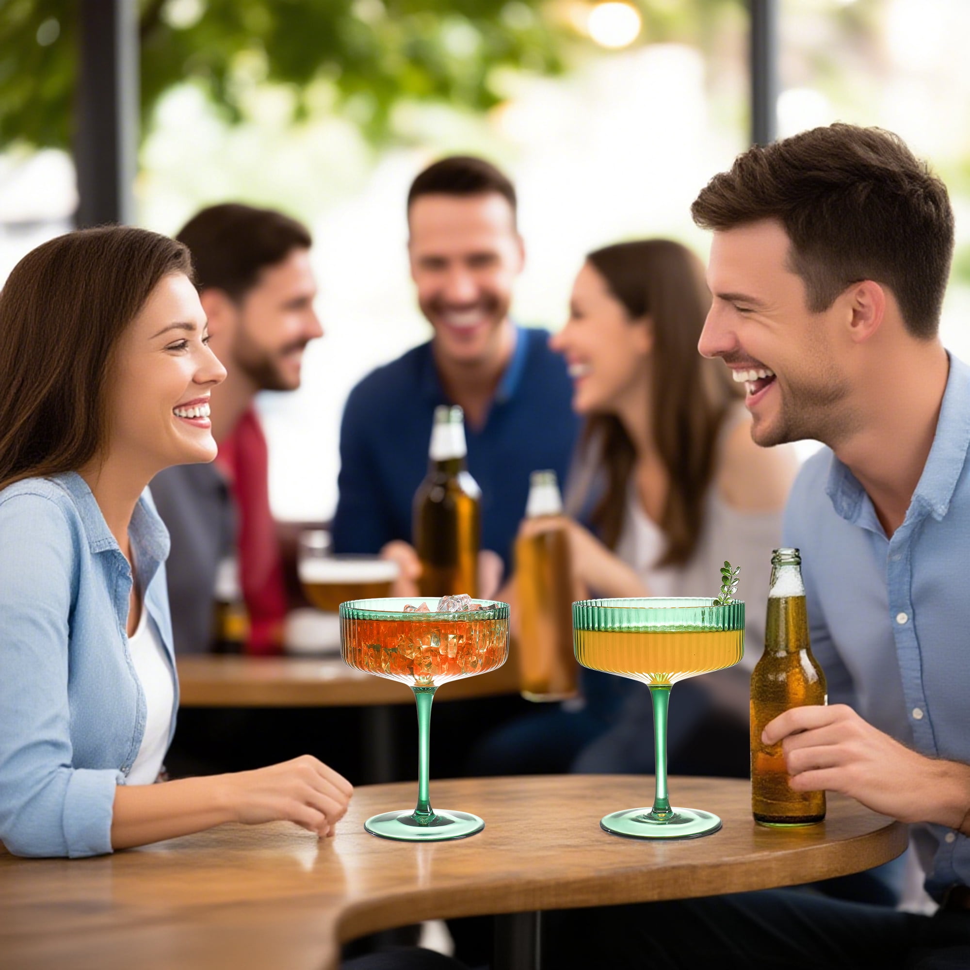 6 Pcs Ribbed Coupe Glasses, 10 oz Green Martini Glasses Set, Cute Espresso Martini Glass & Champagne Coupe Glass, Elegant Bar Glassware for Cocktails, Wine, Outdoor Entertaining & Gifts