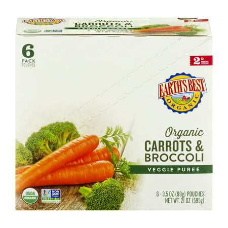 Earth's Best Organic Carrots & Broccoli Veggie Puree 6m+ 6 PK, 6.0