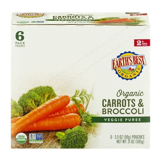 (6 Pack) Earth's Best Organic Carrots & Broccoli Veggie Puree, 4.2 oz