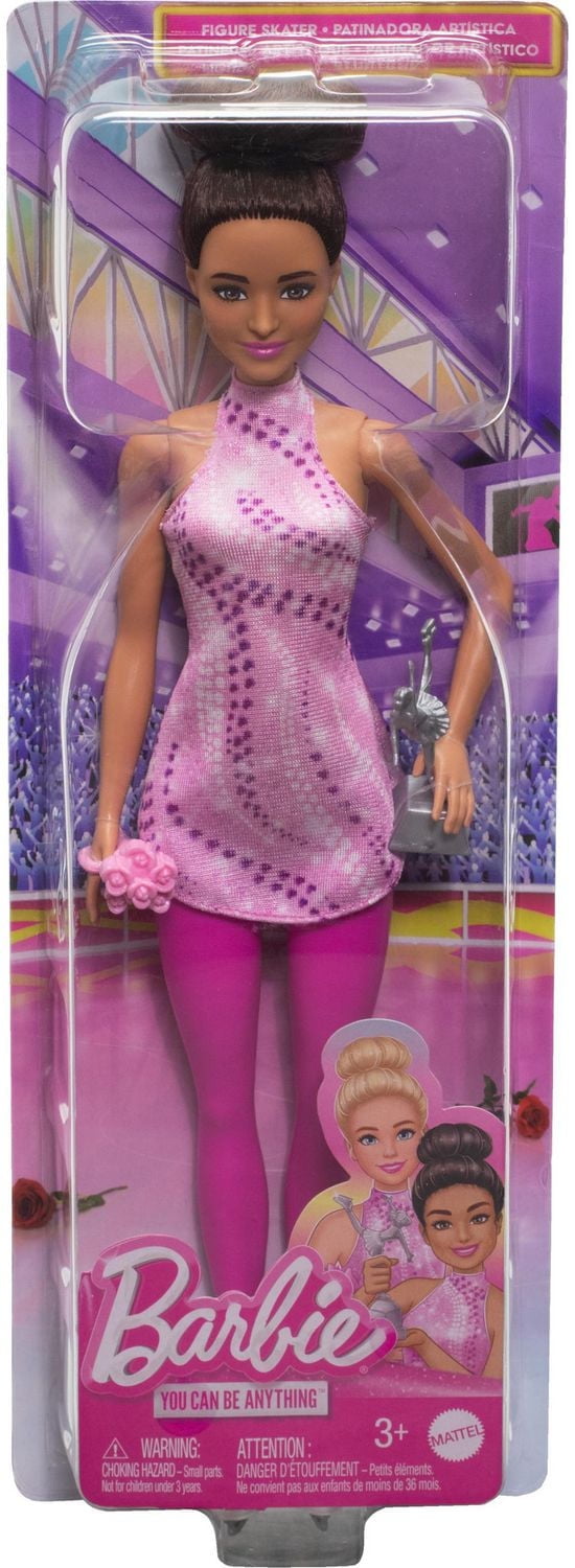 Barbie Careers Figure Skater Doll & Accessories, Brunette in Removable Skate Outfit with Trophy, Ages 3+