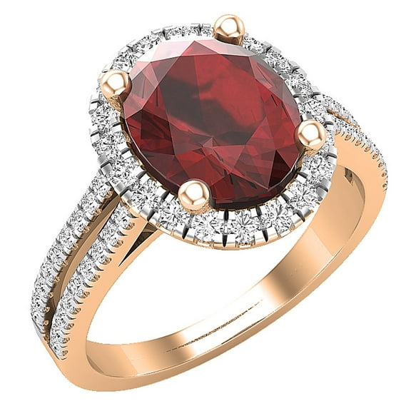 Dazzlingrock Collection 10X8mm Oval Garnet & Round White Diamond Halo Style Engagement Ring for Women (0.40 ctw, Color I-J, Clarity I2-I3) in 10K Rose Gold, Size 7