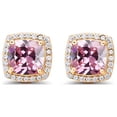 thumbnail image 2 of Paris Jewelry 24k Yellow Gold 3Ct Created Halo Princess Cut Pink Sapphire Stud Earrings Plated, 2 of 4