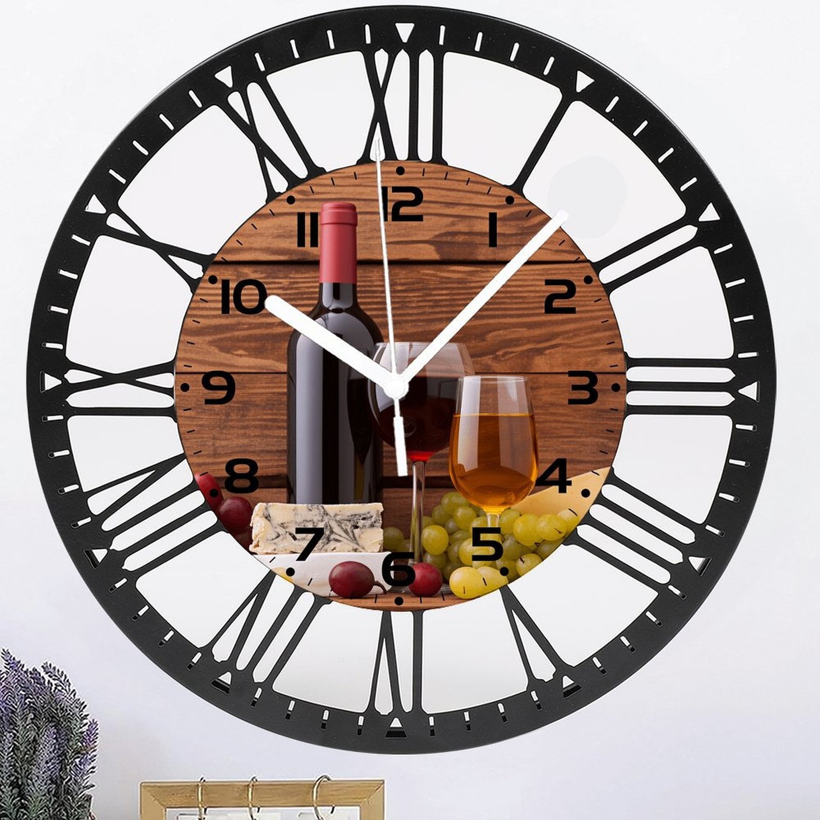 Iron Wall Clocks,Red Wine Wood Wall Clock Decorative,Kitchen Wall Clocks Battery Operated-10 Inch Round Bathroom Wall Clock Silent Non-Ticking Style 10×10inch(25×25cm)