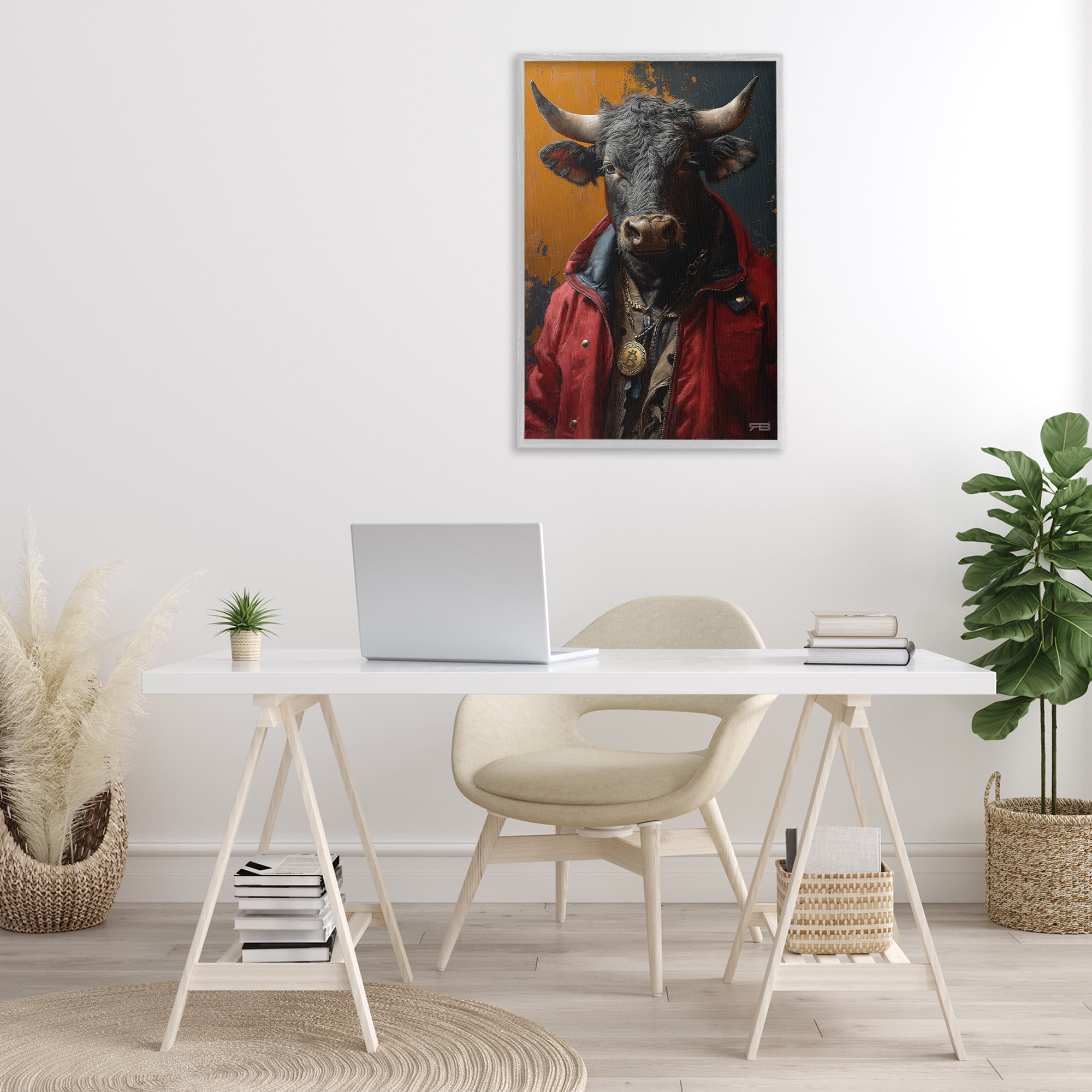 Stupell Industries Street Style Cattle Novelty Painting Gray Framed Art Print Wall Art, 20 x 30