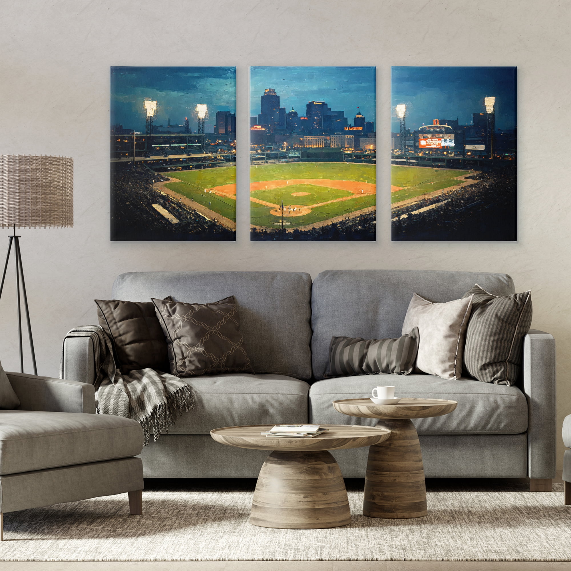 Stupell Industries Baseball Stadium Night View 3 Piece Canvas Wall Art Set, design by Arlington Prints