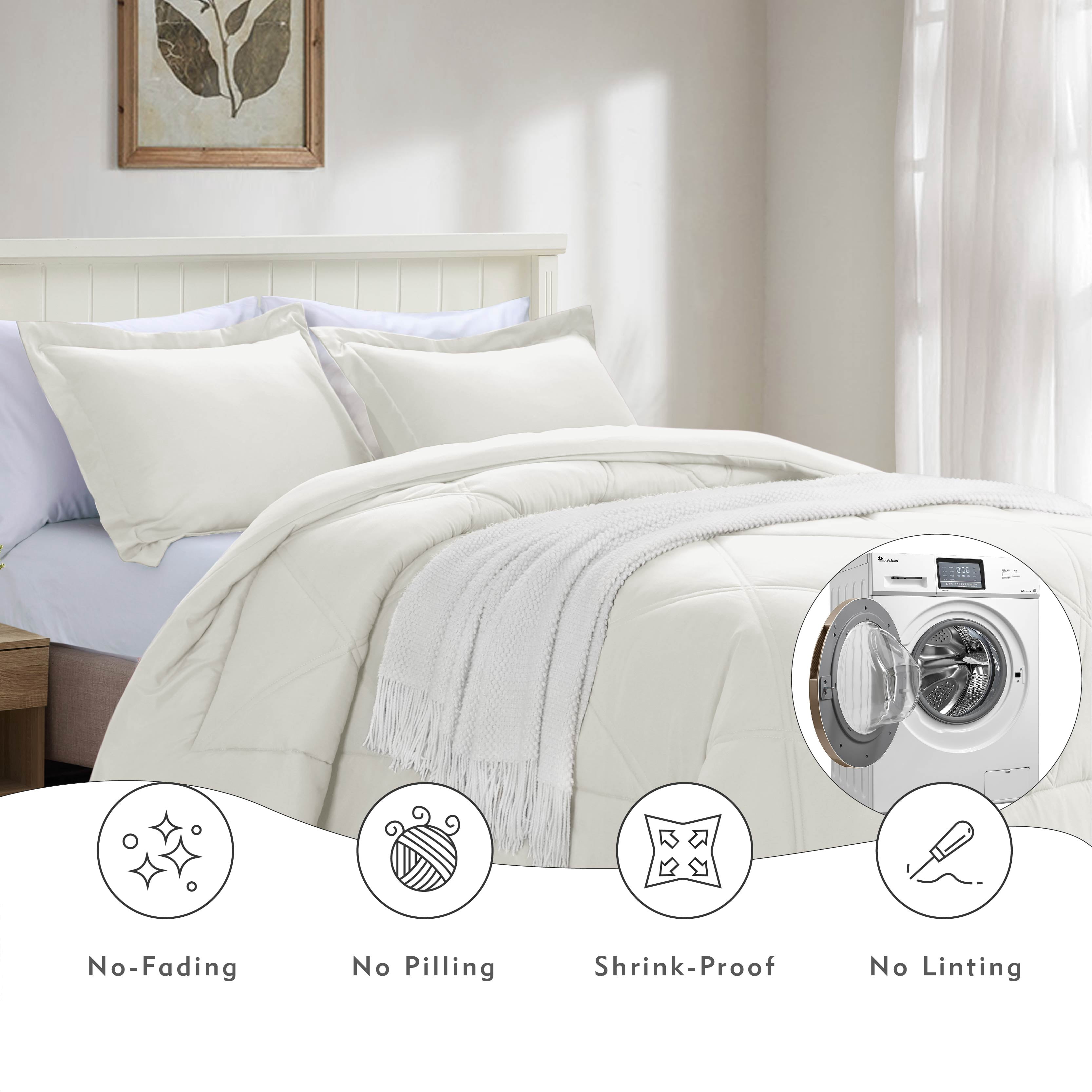 Notticasa 3-Piece Bedding Set,Solid Color Diamond Pattern,Soft Quilt Bedding Sets,For All Seasons,Includes 1 Comforter and 2 Pillow Shams,White,Queen