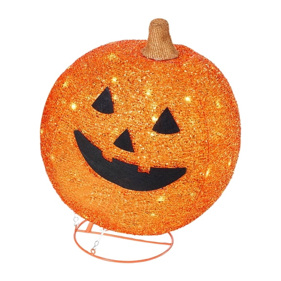 DGMIOCS Halloween Pumpkin Light Up Glitter Lantern Standing Decor, Warm LED Mesh Pumpkin Lamp with Metal Stand for Halloween Indoor Outdoor Decor