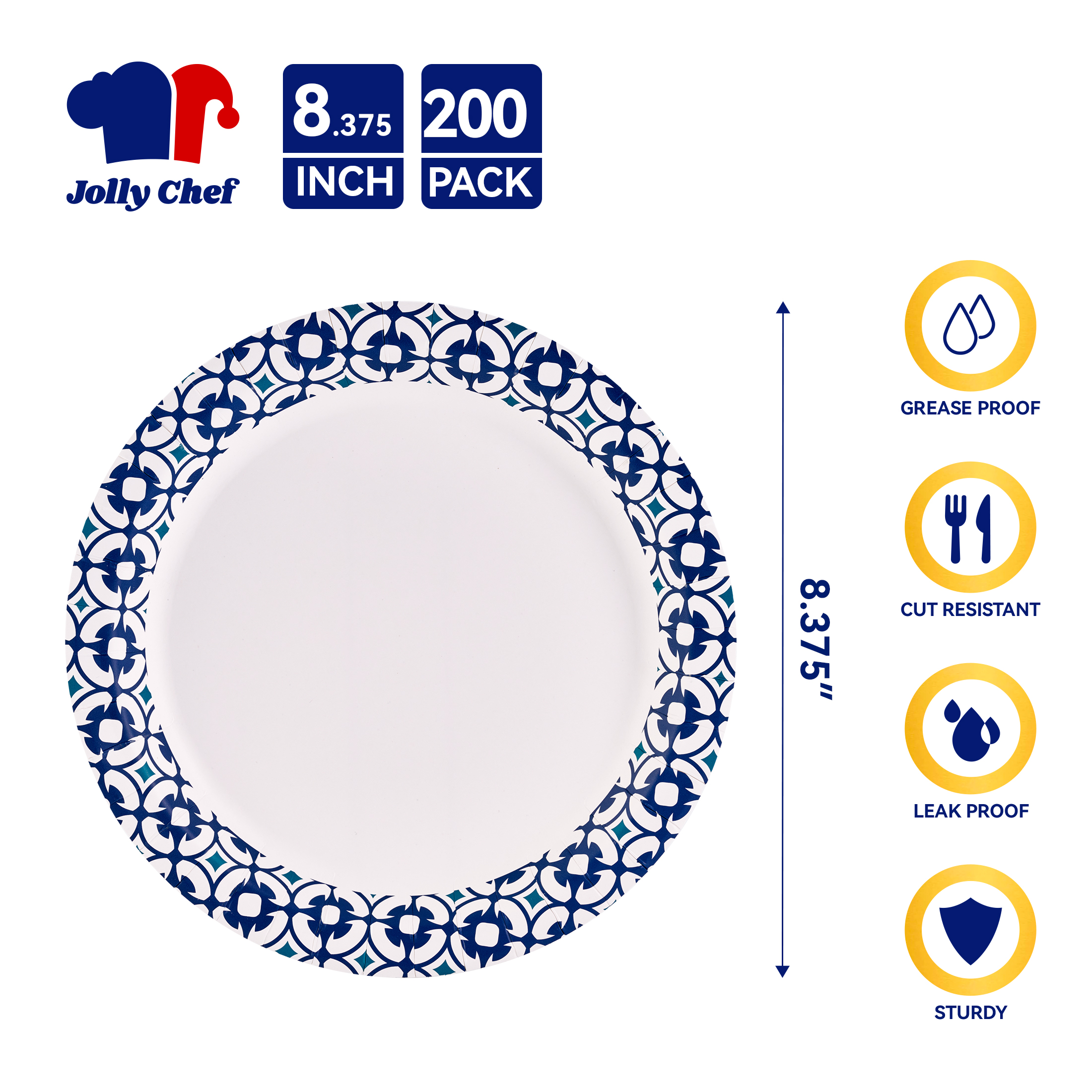 Jolly Chef Geometric Paper Plates, 8.5 Inch, 200 Pack photo 4