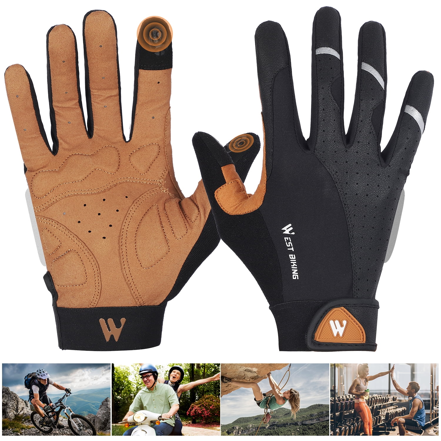 お得セット West Biking Long Fingers Sports Gloves Touch Screen Men バイクウェア・装備
