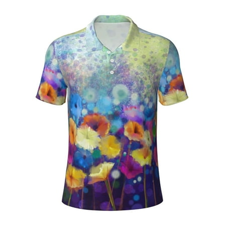 Cauagu Spring Flower Seasonal Print Men s Polo Shirts Short-Sleeve Polo Shirts for Men Performance Golf Shirt Athletic Casual Collared T-Shirt-4X-Large