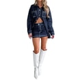 thumbnail image 2 of Denim Sets Women 2 Piece Outfits Short Sleeve Button Down Denim Shirt Top+Mini Skirt Matching Set Streetwear, 2 of 6