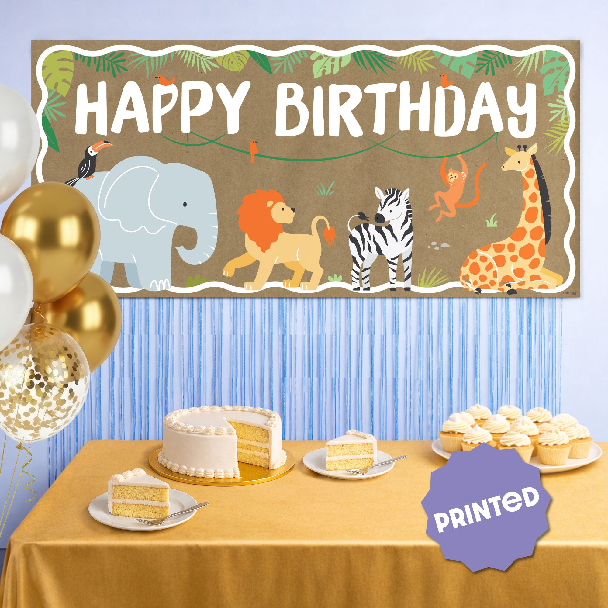 Big Dot of Happiness Safari Animals Kraft Paper Banner, Jungle Happy Birthday Party Banner, Printed Brown Paper Party Sign Decoration – 1 Count