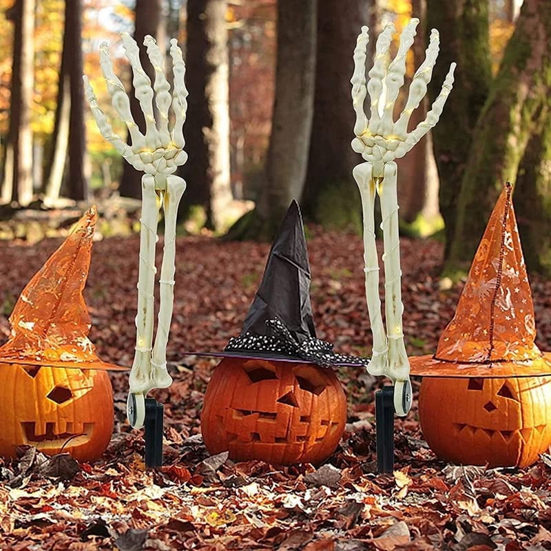 Solar Halloween Skeleton Skull Hand Lights, 40LEDs Hands 8 Mode String Lights, Plastic Scary Halloween Party Props Decoration Outdoor