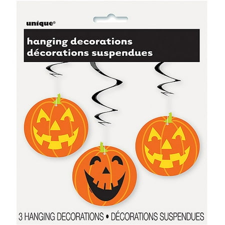 Pumpkin Halloween Hanging Decorations, Orange, 26in, 3ct