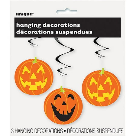 Pumpkin Halloween Hanging Decorations, Orange, 26in, 3ct