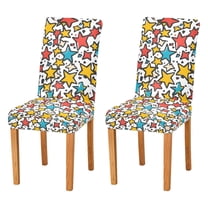 Yayeee 2 Pack Dining Chair Covers Stretch Parson Chairs Slipcovers Seat Protector, Colorful Stars