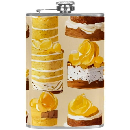 

josid Food Pattern 3.6x6in Stainless Steel Small Flask Leak-Proof Stainless Steel Construction Wrapped in Premium Two-Layer Leather Nano-Printed Design 227ml Capacity