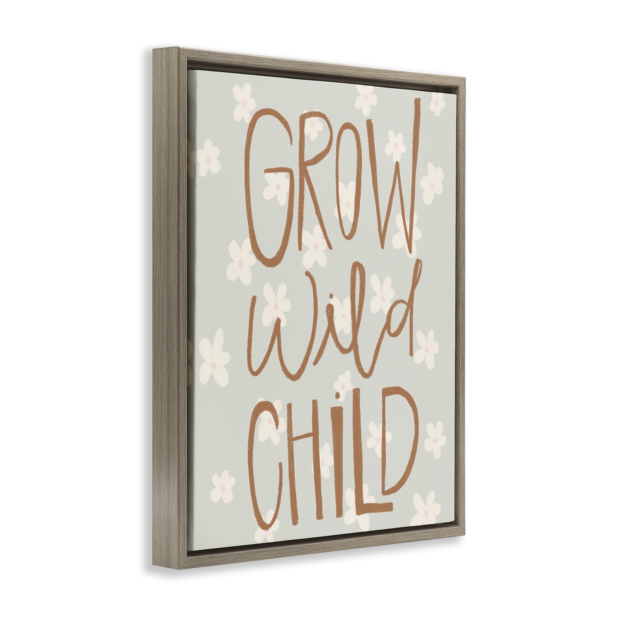 Grow Wild Child Flowers Brown Framed Floater Canvas Wall Art, design by Katie Griggs