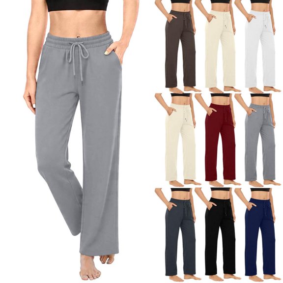 HBBIKVI Women's Straight-Leg Pants with Drawstring Waist featuring Relaxed Fit for Yoga and Daily Wear with Soft Stretch Fabric