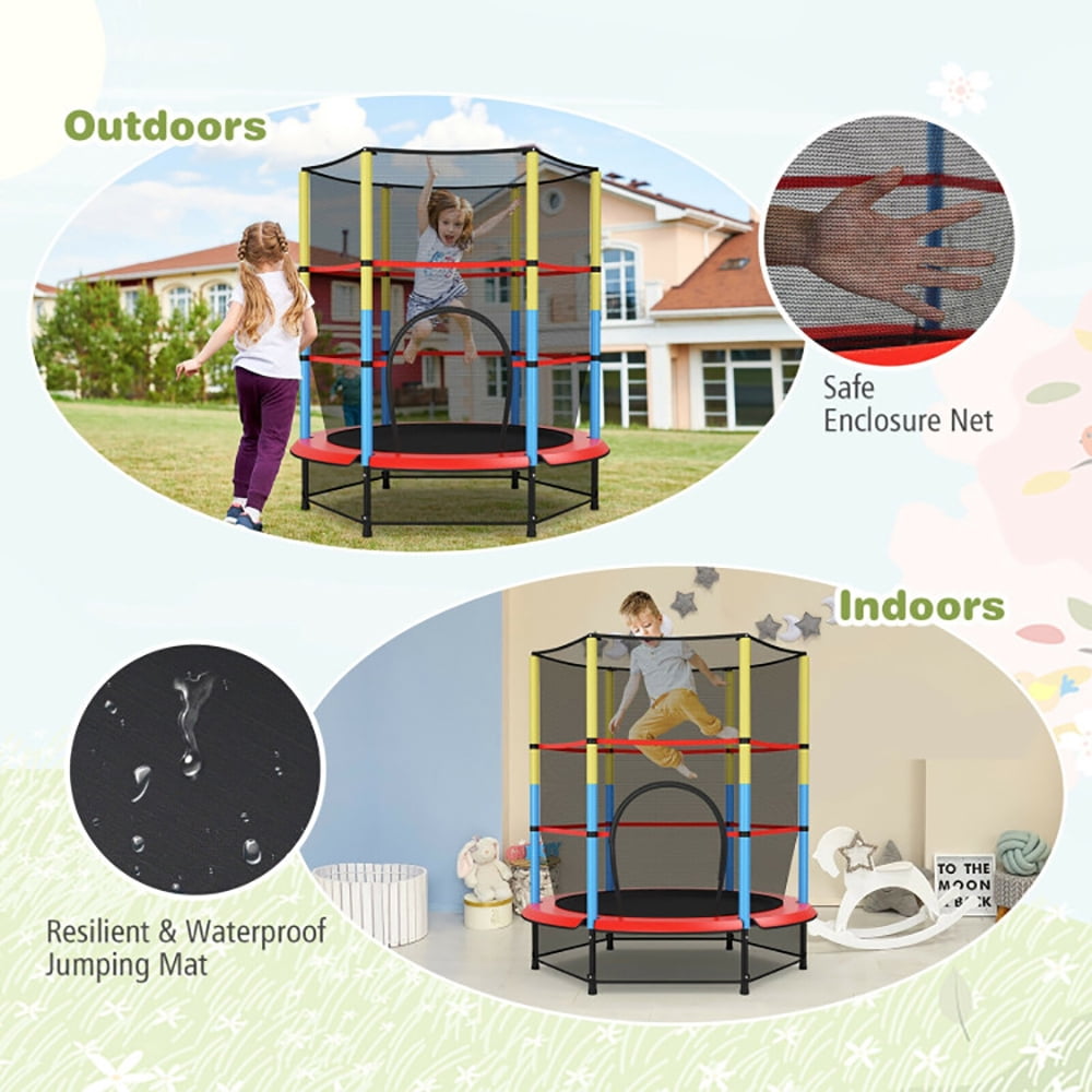 Aimee Lii 55 Inches Kids Trampoline Recreational Bounce Jumper with Safety Enclosure Net, Large Trampoline for Backyards, Outdoor Kids Trampoline