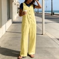 thumbnail image 3 of FRSASU Women's Sleeveless Wide‑Leg Jumpsuit Relaxed Fit Button‑Down Front Overall Jumpsuit with Big Side Pockets Yellow, 3 of 6