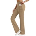 thumbnail image 2 of Women's High Waist Yoga Pants with Pockets, Stretch Athletic Workout Pants, Slim Fit Casual Flare Leggings for Running Fitness Travel Everyday Wear Khaki L, 2 of 8