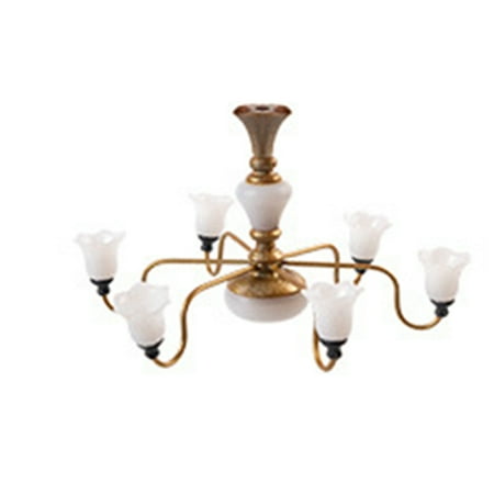 

enquiret Miniature Ceiling Lamp Scaled Vintage Mini Chandelier Sand Table Plaything Doll Size Lighting Fixture for Living Room Bedroom B