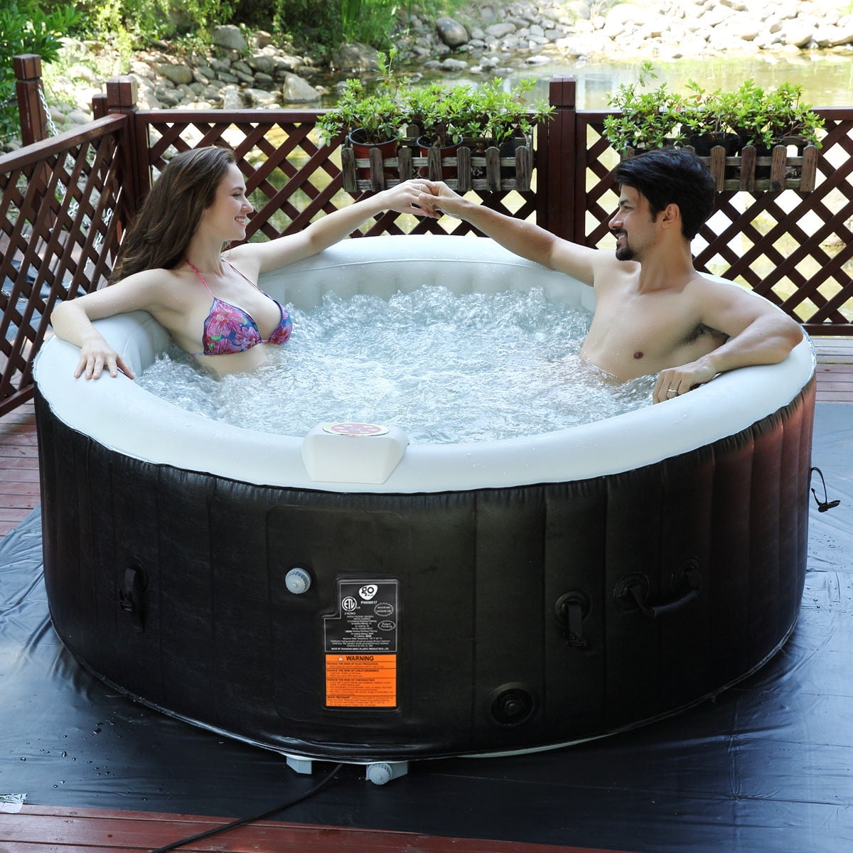 Goplus Portable Inflatable Bubble Massage Spa Hot Tub 4 Person Relaxing Outdoor by Costway