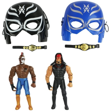 Super Toy Wrestling Duo Action Figure Playset with Two Wrestlers, Two Masks and Two Champion
