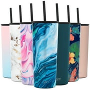 Simple Modern 24 oz Classic Tumbler with Straw & Flip Lid - 18/8 Stainless Steel Water Bottle Pattern: Ocean Geode