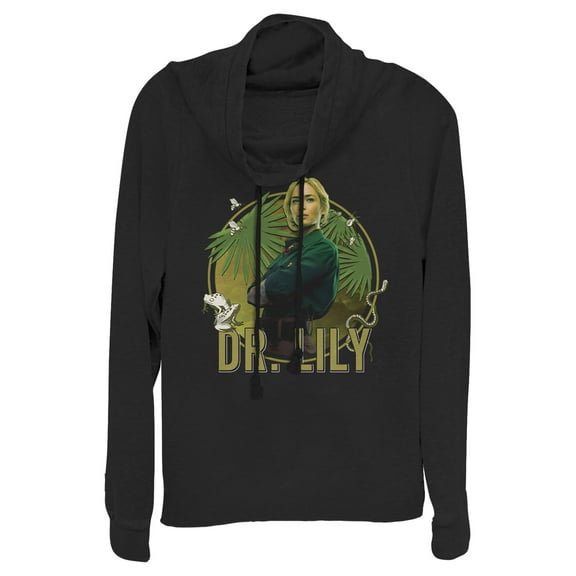 Junior's Jungle Cruise Dr. Lily Portrait  Cowl Neck Sweatshirt Black 2X Large