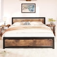 thumbnail image 3 of Twister.CK King Size Bed Frame with Wooden Headboard and Footboard, Metal Frame Bed Platform No Box Spring Needed, Rustic Brown, 3 of 8