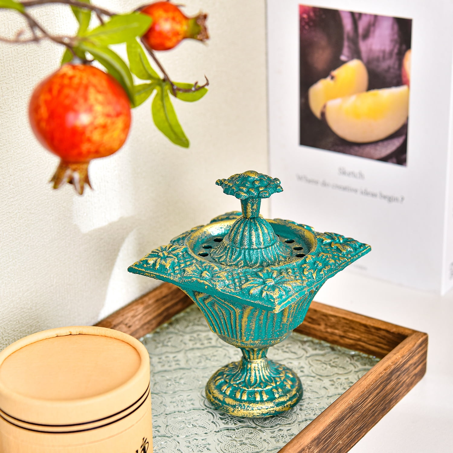 Sungmor Multi-Purpose Cast Iron Incense Holder, Incense Stick Burner Ash Catcher, Decorative Vintage Heavy-Duty Holder for Burning Incense Stick & Cone, Bakhoor, Sage Cones, Beautiful Incense Burner