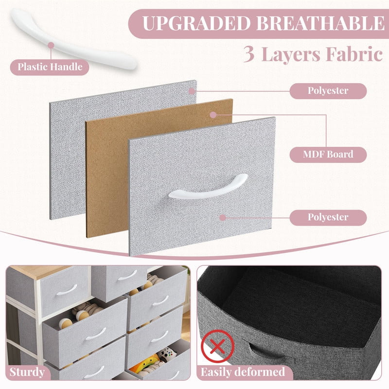 9 Drawers Dresser, Storage Dresser Organizer with Drawers, Chest of Drawers, Dresser with Metal Frame and Wood Tabletop for Bedroom, Guest Room, Closet, Entryway, Nursery, Light Gray