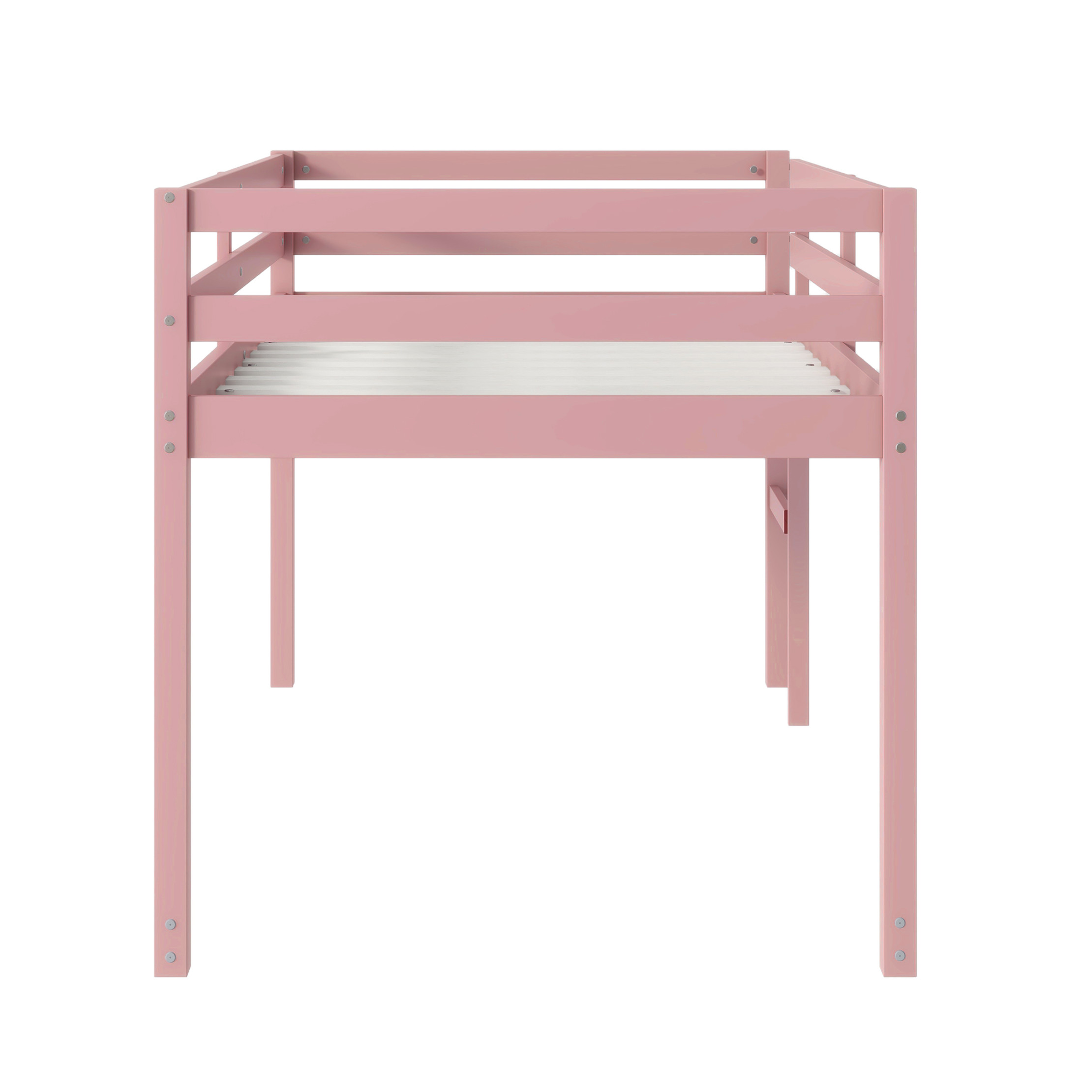 Noble House Modern Tilda Twin Loft Bed, Solid Rubber Wood Frame with Ladder, Spacious Under for Kids, Pink