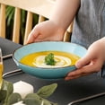 thumbnail image 4 of vancasso Navia Oceano Pasta Bowl Soup Bowl Set 8 inch Ceramic Soup Plate, Stoneware Vintage Look Light Blue Dinnerware Tableware, 700 ml Ramen Noodle Bowl Set of 4. (20 * 20 * 5.2cm), 4 of 7