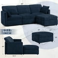 thumbnail image 2 of ACMEASE 84” Chenille 3 Seats Sofa W/Movable Ottoman, Modern Fabric L-Shaped Couch with Soft Backrest, Upholstered Sectional Sofa with Armrest Pillows for Living Room, Office, Blue, 2 of 7