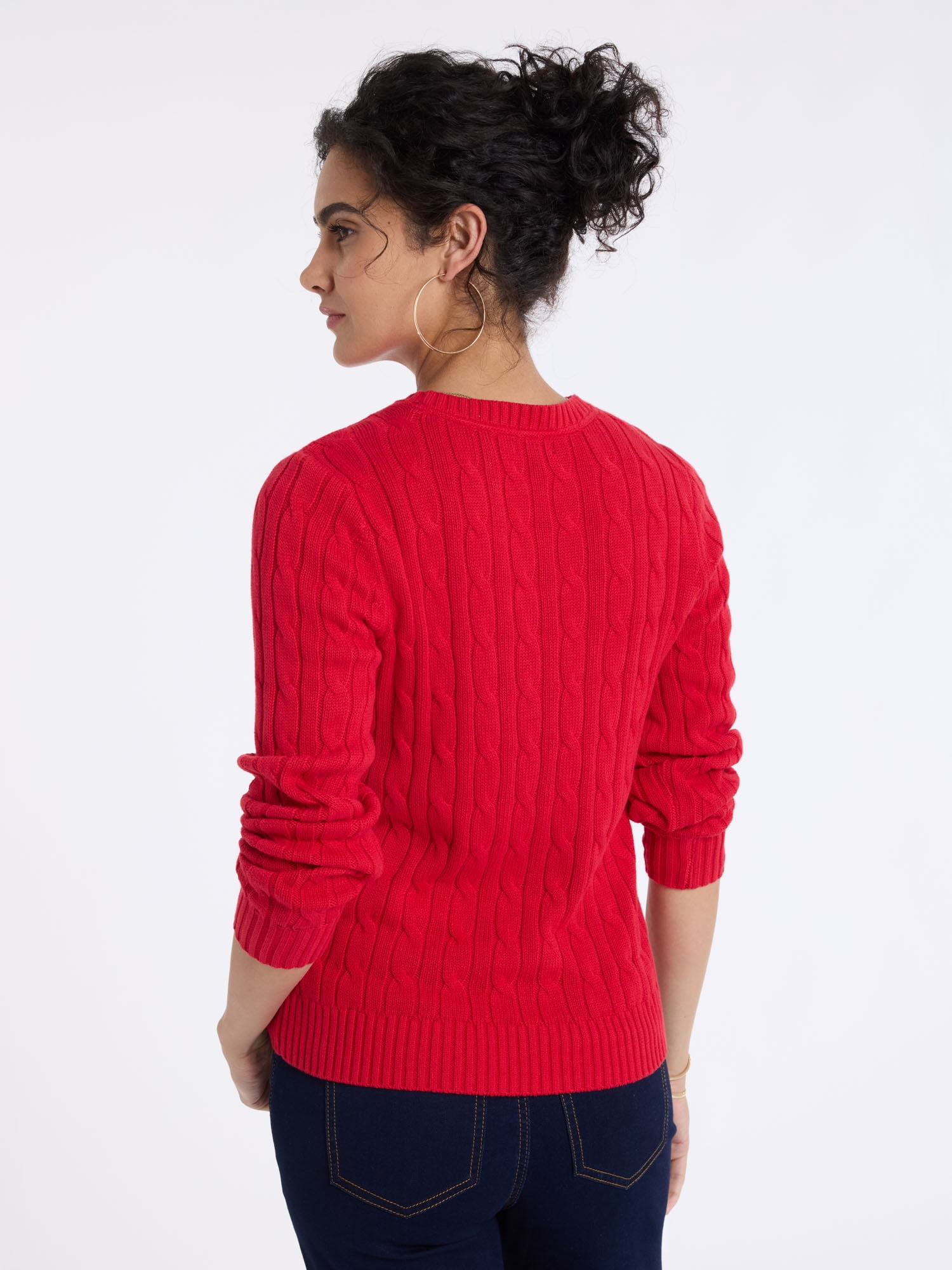 U.S. Polo Assn. Women's Classic Cable Crew Neck Sweater, Sizes XS-XL