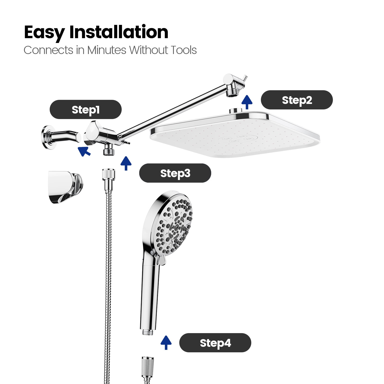 JOMOO 12 Inch Rainfall Shower Head Combo with Filtered Handheld, High Pressure Shower Head Set with Extension Arm, 71 inch Shower Hose, Chrome
