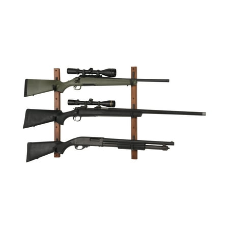 Allen Company Rifle Collector Hard Wood Wall Gun Rack Holds 3 Firearms Brown & Black 5656